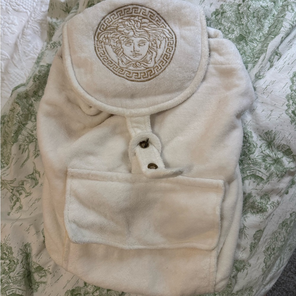 Versace Cream Plush Drawstring Bag